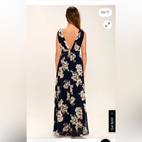 Garden Meandering Navy Blue Floral Print Maxi Dress S NWT - Picture 5 of 9